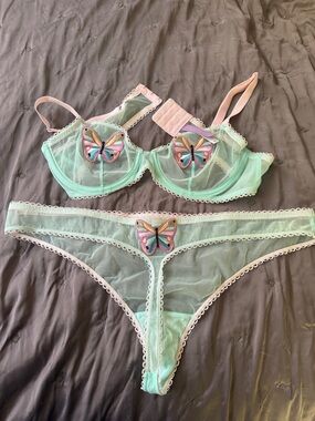 Sheer Mint Butterfly Embroidered Bra 40B- Women Intimates